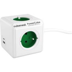 Adaptr multifunkn Powercube 16A 250V dlka kblu 1,5m Extended USB zelen Extended USB